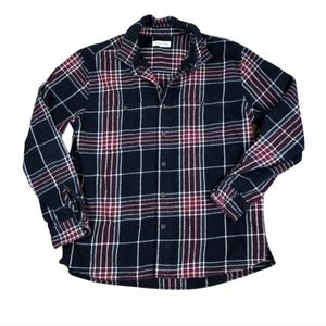 PACSUN Navy Blue Red Plaid Waffle Knit Heavyweight Button Down Shirt Mens